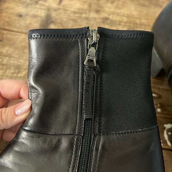 PRADA Authenticated Black Leather Ankle Boot Square Toe Block Heel 37.5 / 7.5 US - Picture 4 of 13